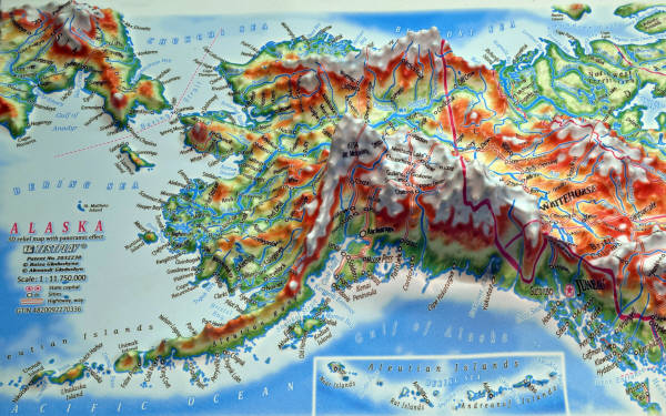 ALASKA 3D RELIEF MAP with panoramic effect